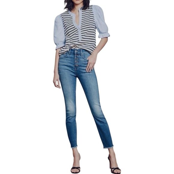 Joe’s Jeans | Hartley Distressed Button Fly High Rise Raw Ankle Skinny Denim - Picture 1 of 14